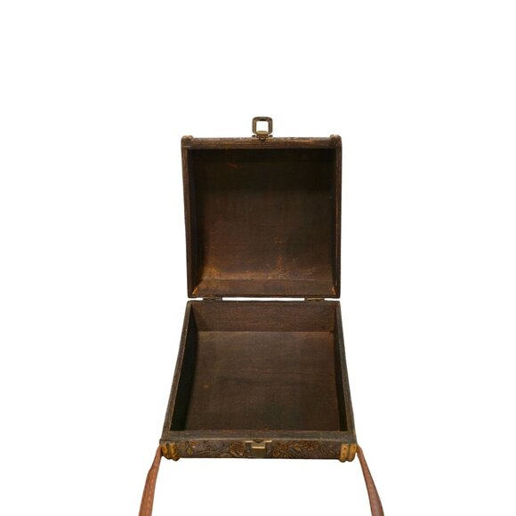 Vintage wood & bamboo basket handbag purse embossed Floral Latch Closure retro - Picture 8 of 12